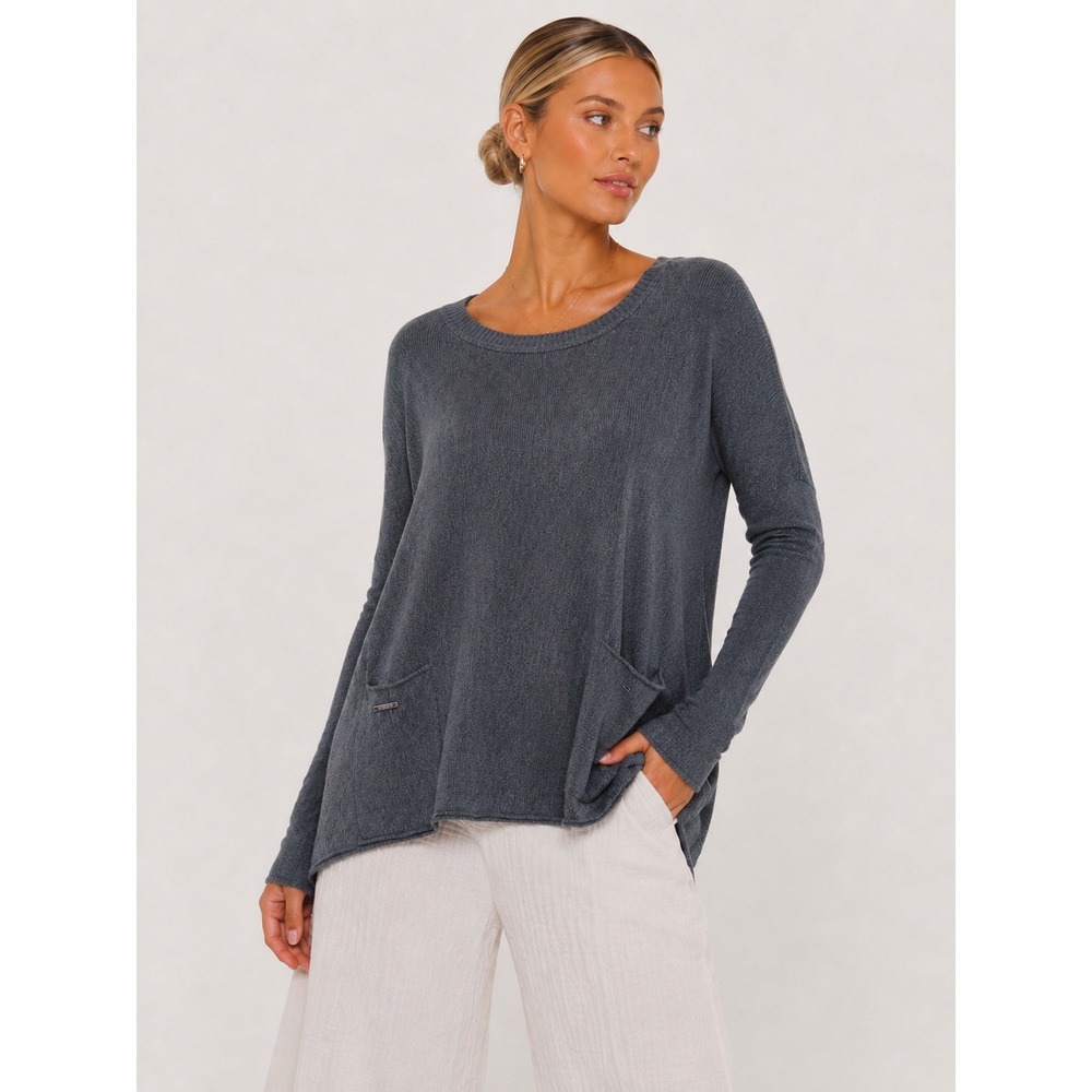 Mersea Oversized Knit Pullover Sweater Charcoal Gray Pockets Side Slits OS